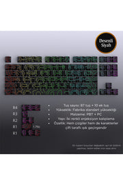 Mekanik Klavye Keycaps Seti- 130 Tuş PBT Çift Baskılı-Alttan Baskılı Gradyen Renkli - Çizgili Siyah ürün görseli 1