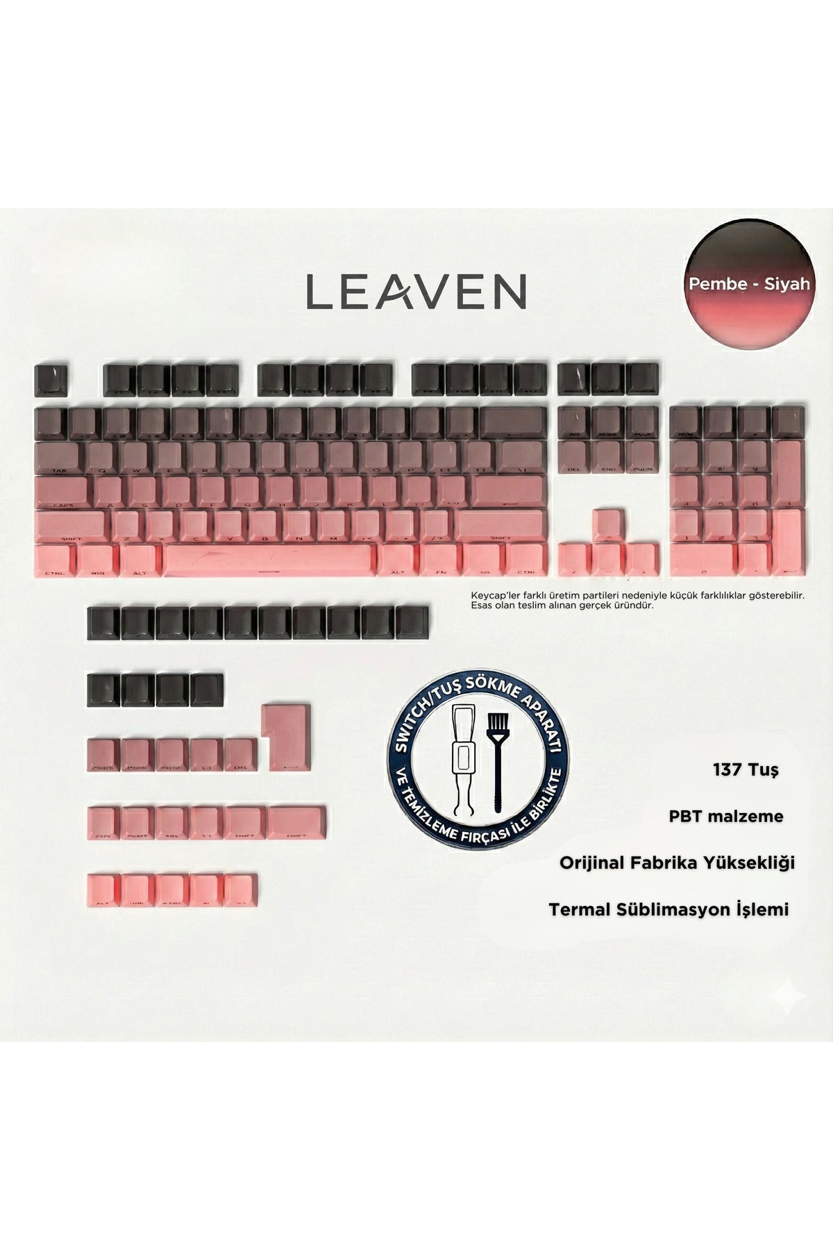 MEKANİK KLAVYE KEYCAP SETİ MAVİ-BEYAZ KADEMELİ 136 TUŞLU KEYCAP - Pembe - Siyah ürün görseli 1