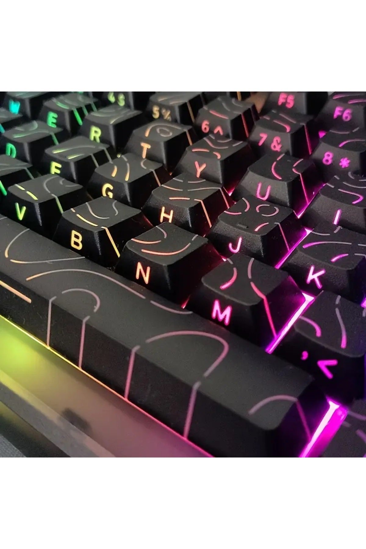 Mekanik Klavye Keycaps Seti- 130 Tuş PBT Çift Baskılı-Alttan Baskılı Gradyen Renkli - Çizgili Siyah ürün görseli 3