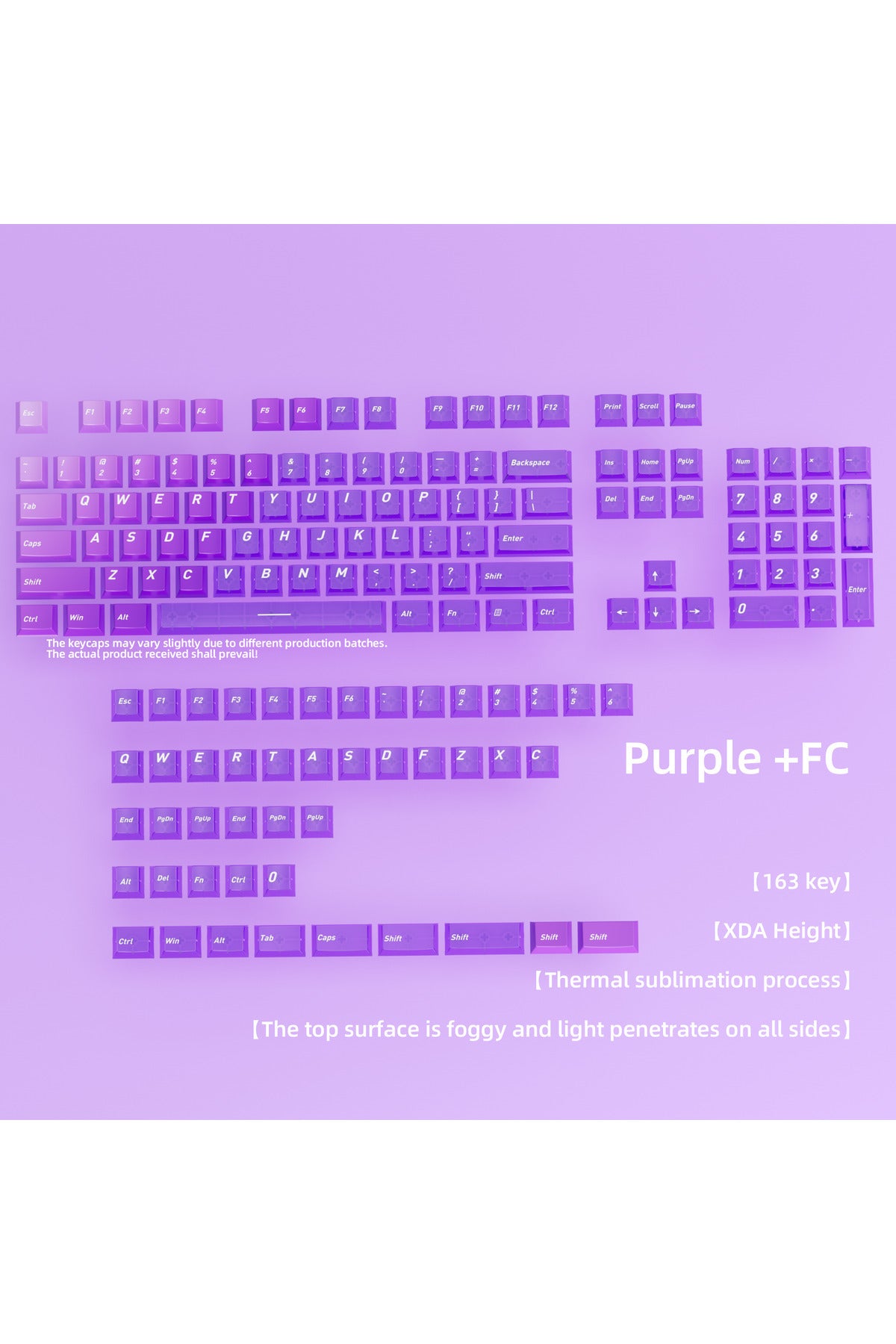 Klavye Keycaps 163 Tuşlu Şeffaf Tuş Takımı - Mor ürün görseli 3
