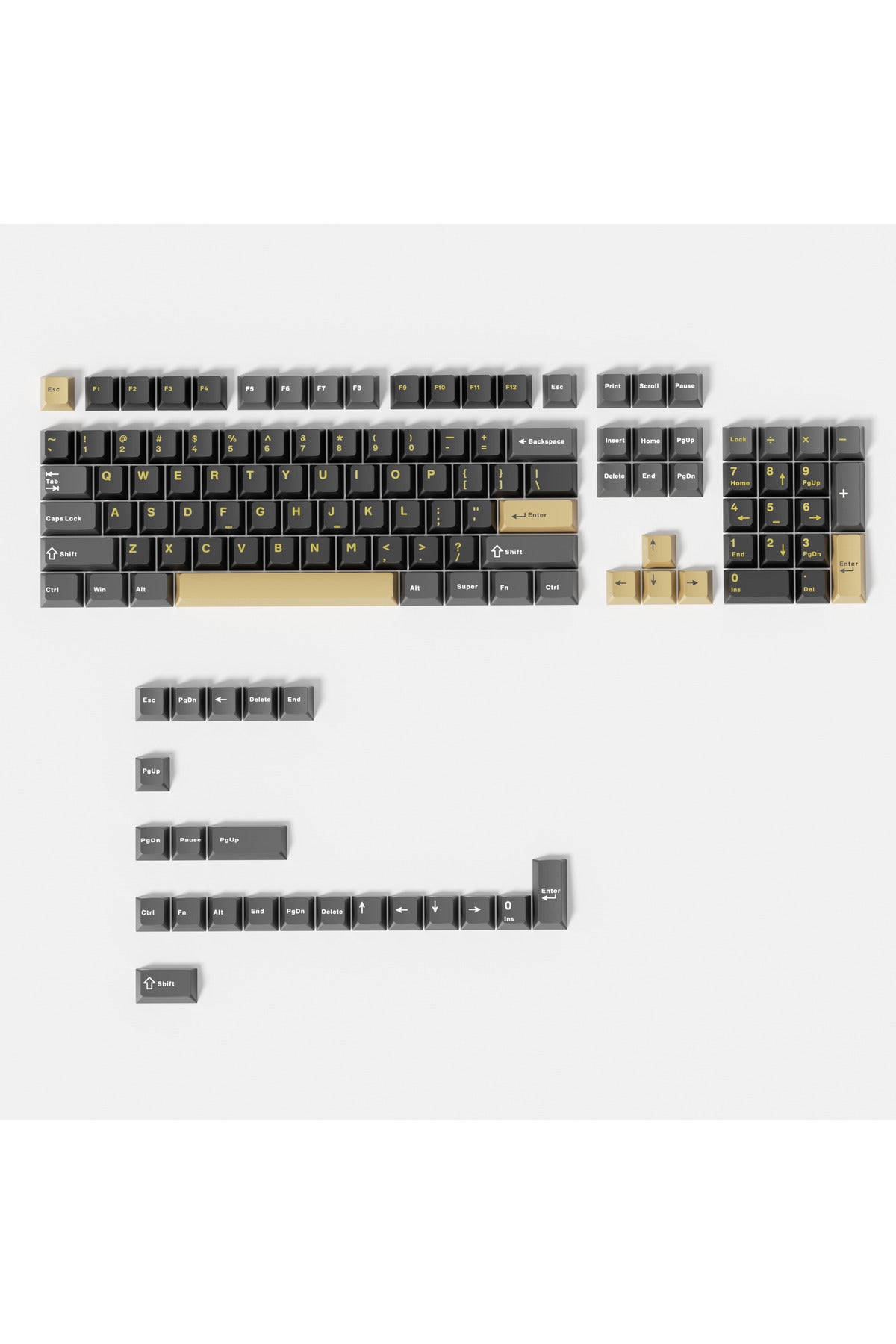 MEKANİK KLAVE- PBT ÇİFT BASKI KEYCAP SETİ GRİ SİYAH- KREM 128 TUŞLU KEYCAP - Gri - Siyah - Krem ürün görseli 6