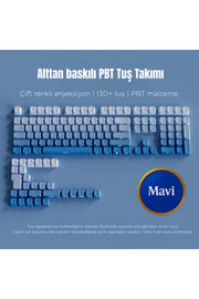 Mekanik Klavye Keycaps Seti- 130 Tuş PBT Çift Baskılı-Alttan Baskılı Gradyen Renkli - Mavi ürün görseli 1