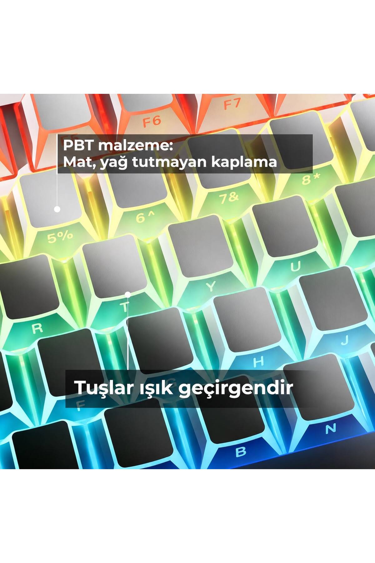 Folding Shadow 132 Tuş Işık Geçirgen RGB Uyumlu PBT Tuş Takım Seti - Beyaz (ygg8643) ürün görseli 2
