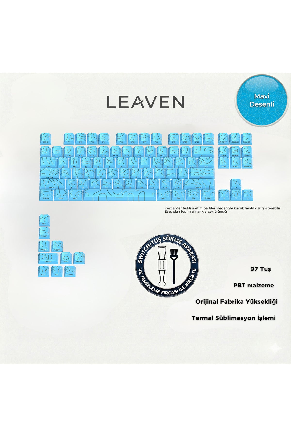 MEKANİK KLAVYE TUŞ TAKIMI-PBT ÇİFT BASKI KEYCAP SETİ- ÇİZGİ DESENLİ 97 TUŞLU -KIRMIZI TUŞ TAKIMI - Desenli Mavi ürün görseli…