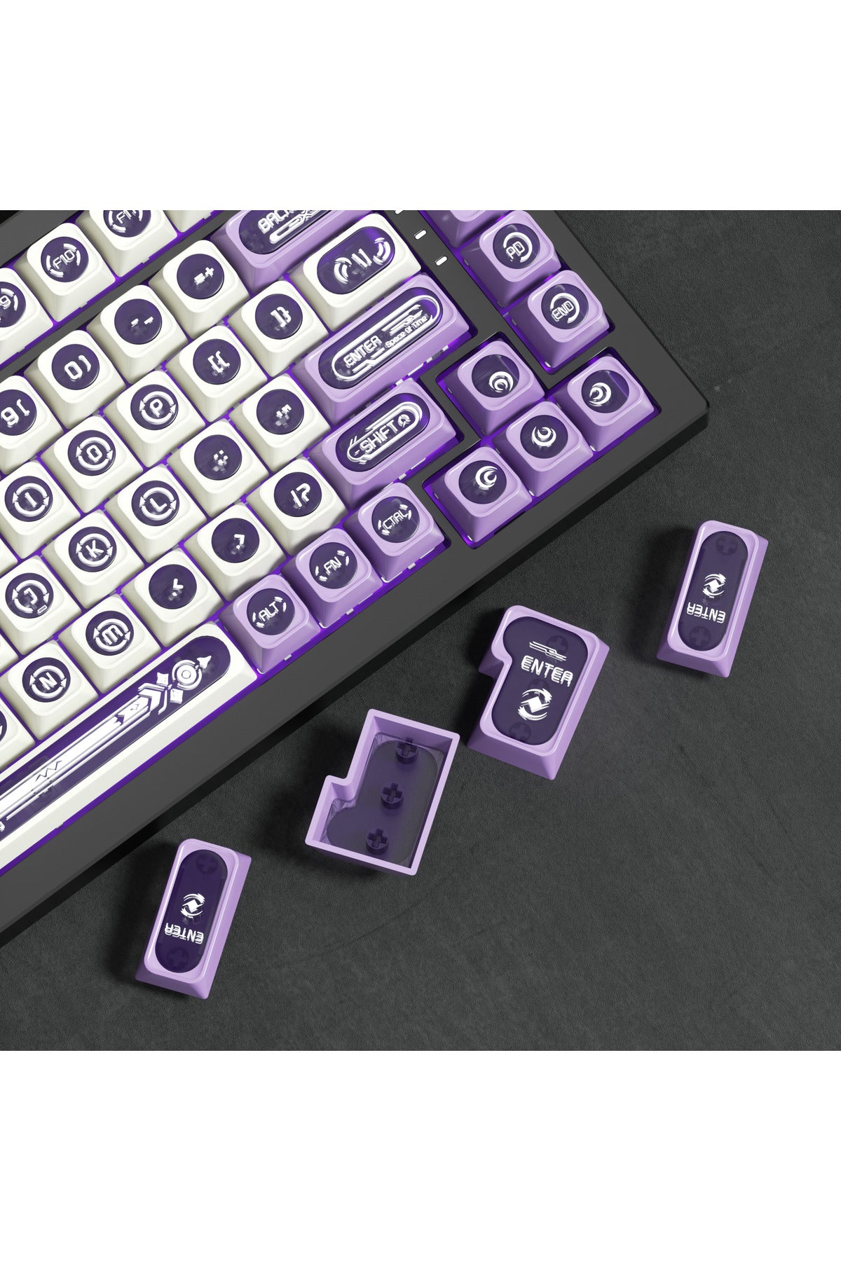 MEKANİK KLAVYE KEYCAP -136 TUŞLU YEŞİL-BEYAZ OPAL TUŞ TAKIMI - Mor - Beyaz ürün görseli 4