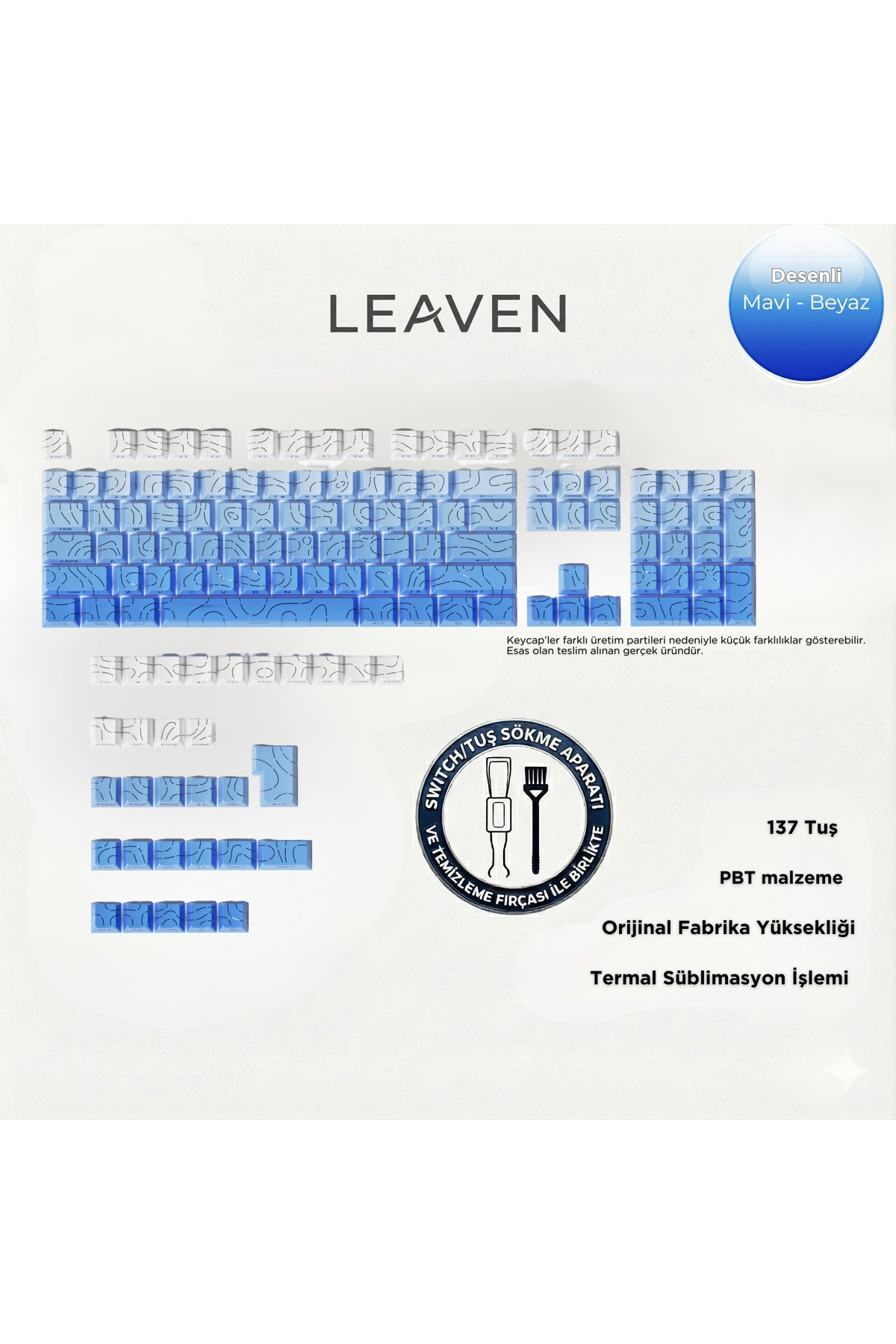 MEKANİK KLAVYE TUŞ TAKIMI -PBT ÇİFT BASKI KEYCAP SETİ- ÇİZGİ DESENLİ 137 TUŞLU -PEMBE BEYAZ GRADYEN TUŞ TAKIMI - Mavi - Beya…