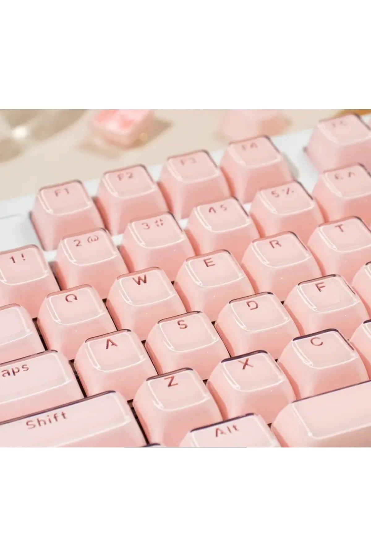 MEKANİK KLAVYE CRYSTAL JELLY KEYCAPS -136 TUŞLU KRİSTAL Jelly YARI SAYDAM OEM PROFİL PEMBE TUŞ TAKIMI - Pembe ürün görseli 6