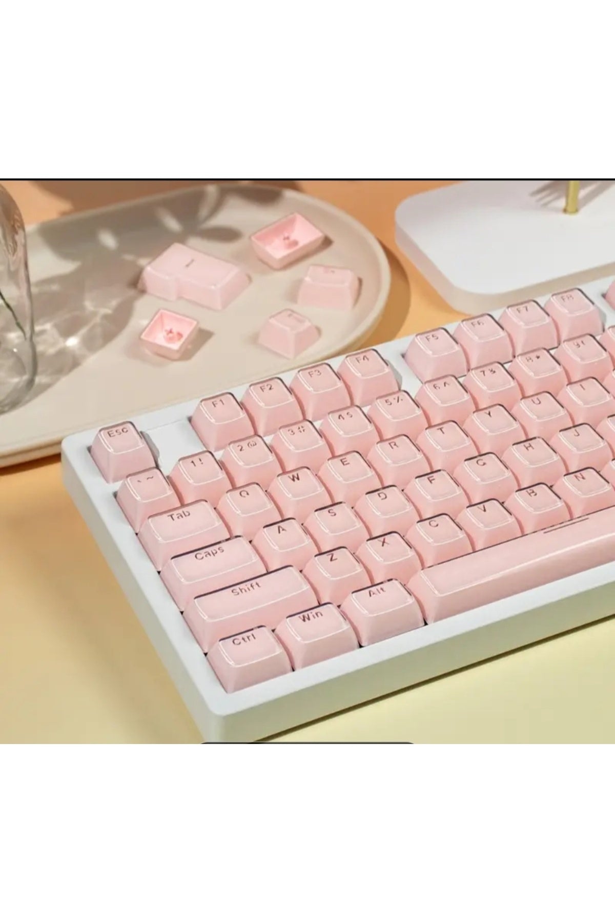 MEKANİK KLAVYE CRYSTAL JELLY KEYCAPS -136 TUŞLU KRİSTAL Jelly YARI SAYDAM OEM PROFİL PEMBE TUŞ TAKIMI - Pembe ürün görseli 5