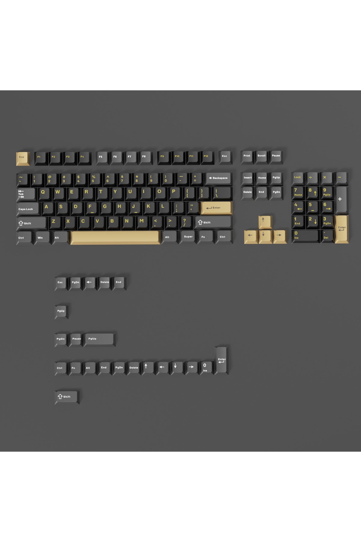 MEKANİK KLAVE- PBT ÇİFT BASKI KEYCAP SETİ GRİ SİYAH- KREM 128 TUŞLU KEYCAP - Gri - Siyah - Krem ürün görseli 4