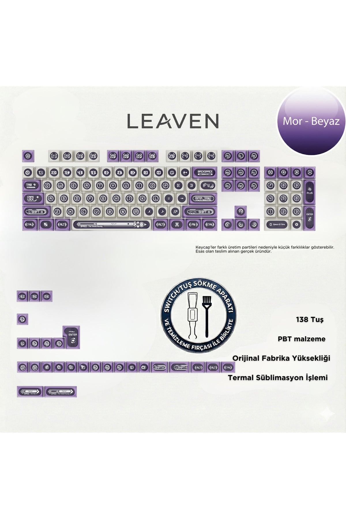 MEKANİK KLAVYE KEYCAP -136 TUŞLU YEŞİL-BEYAZ OPAL TUŞ TAKIMI - Mor - Beyaz ürün görseli 1