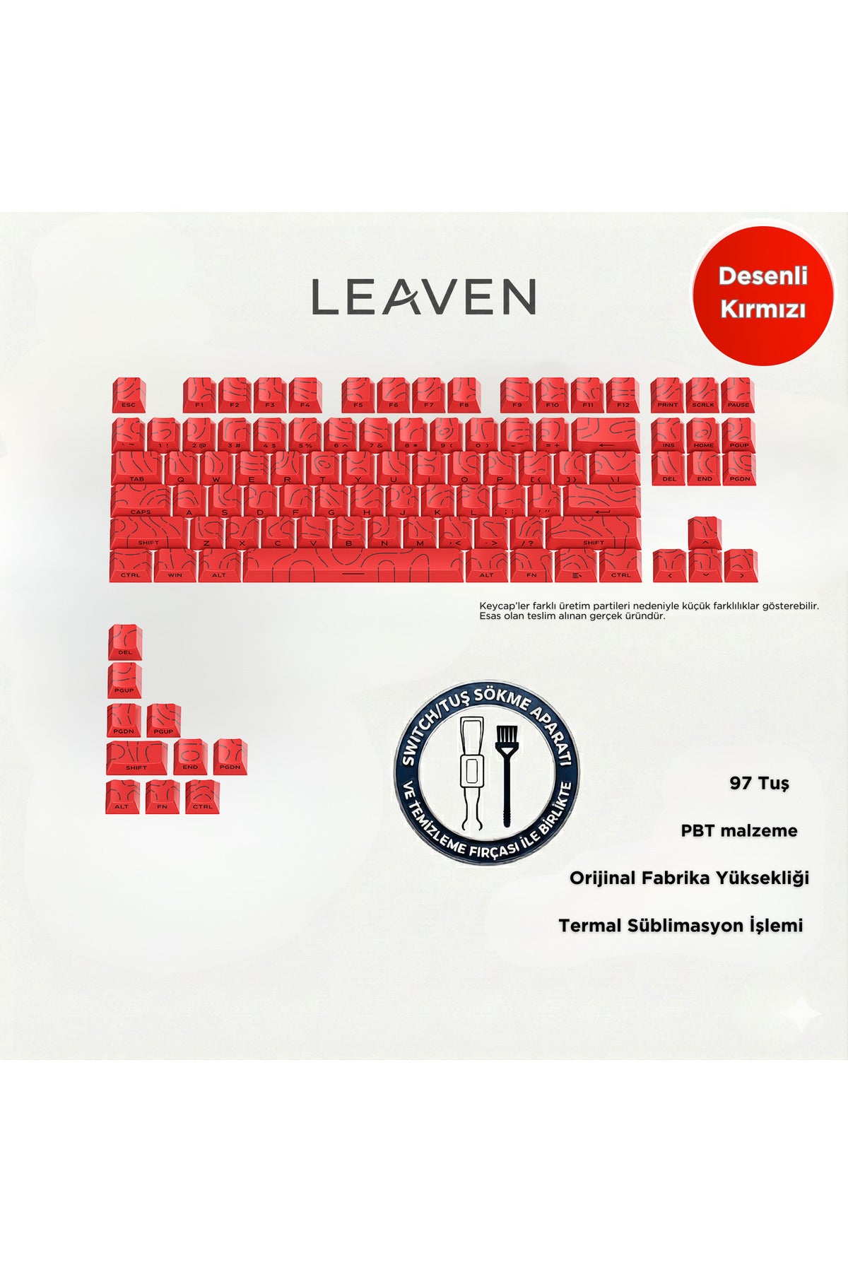 MEKANİK KLAVYE TUŞ TAKIMI-PBT ÇİFT BASKI KEYCAP SETİ- ÇİZGİ DESENLİ 97 TUŞLU -KIRMIZI TUŞ TAKIMI - Desenli Kırmızı ürün görs…