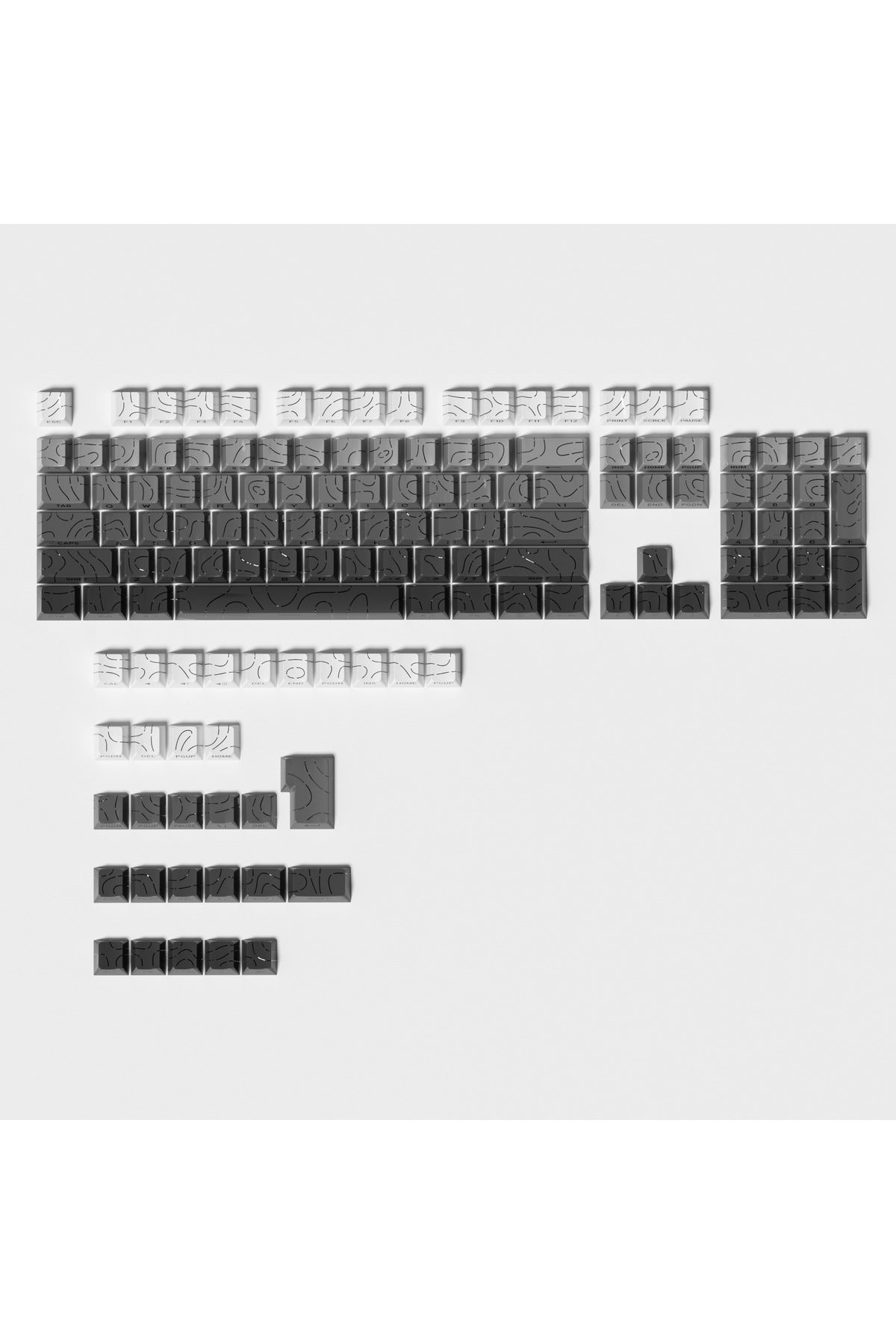 MEKANİK KLAVYE TUŞ TAKIMI -PBT ÇİFT BASKI KEYCAP SETİ- ÇİZGİ DESENLİ 137 TUŞLU -PEMBE BEYAZ GRADYEN TUŞ TAKIMI - Siyah - Gri…