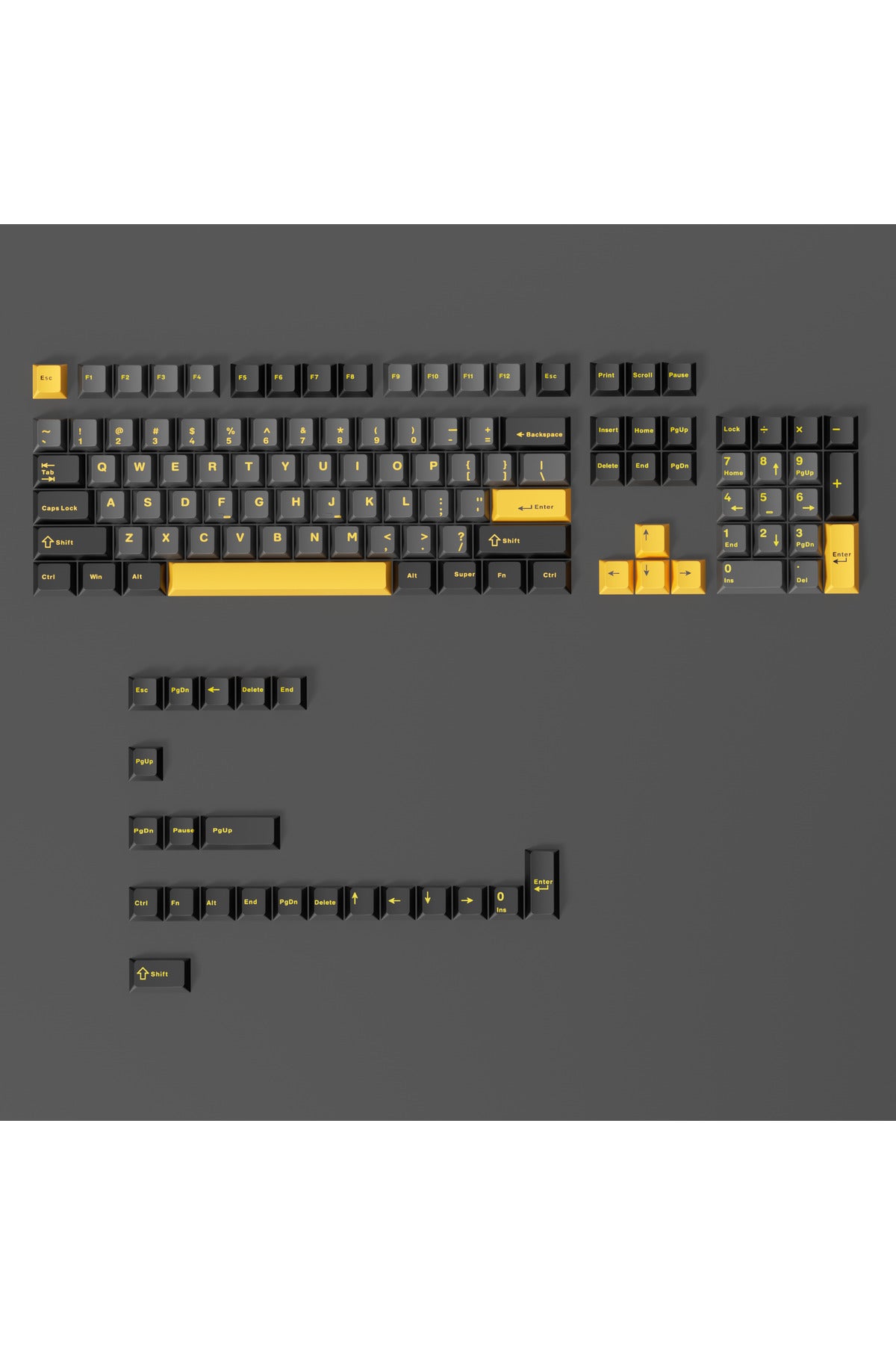 MEKANİK KLAVE- PBT ÇİFT BASKI KEYCAP SETİ GRİ SİYAH- KREM 128 TUŞLU KEYCAP - Siyah - Sarı ürün görseli 6
