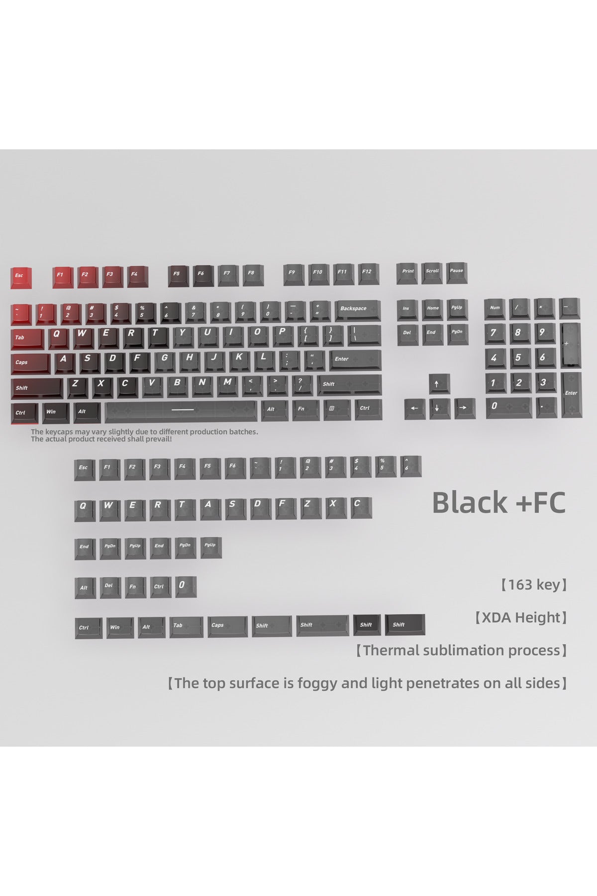Klavye Keycaps 163 Tuşlu Şeffaf Tuş Takımı - Siyah ürün görseli 3