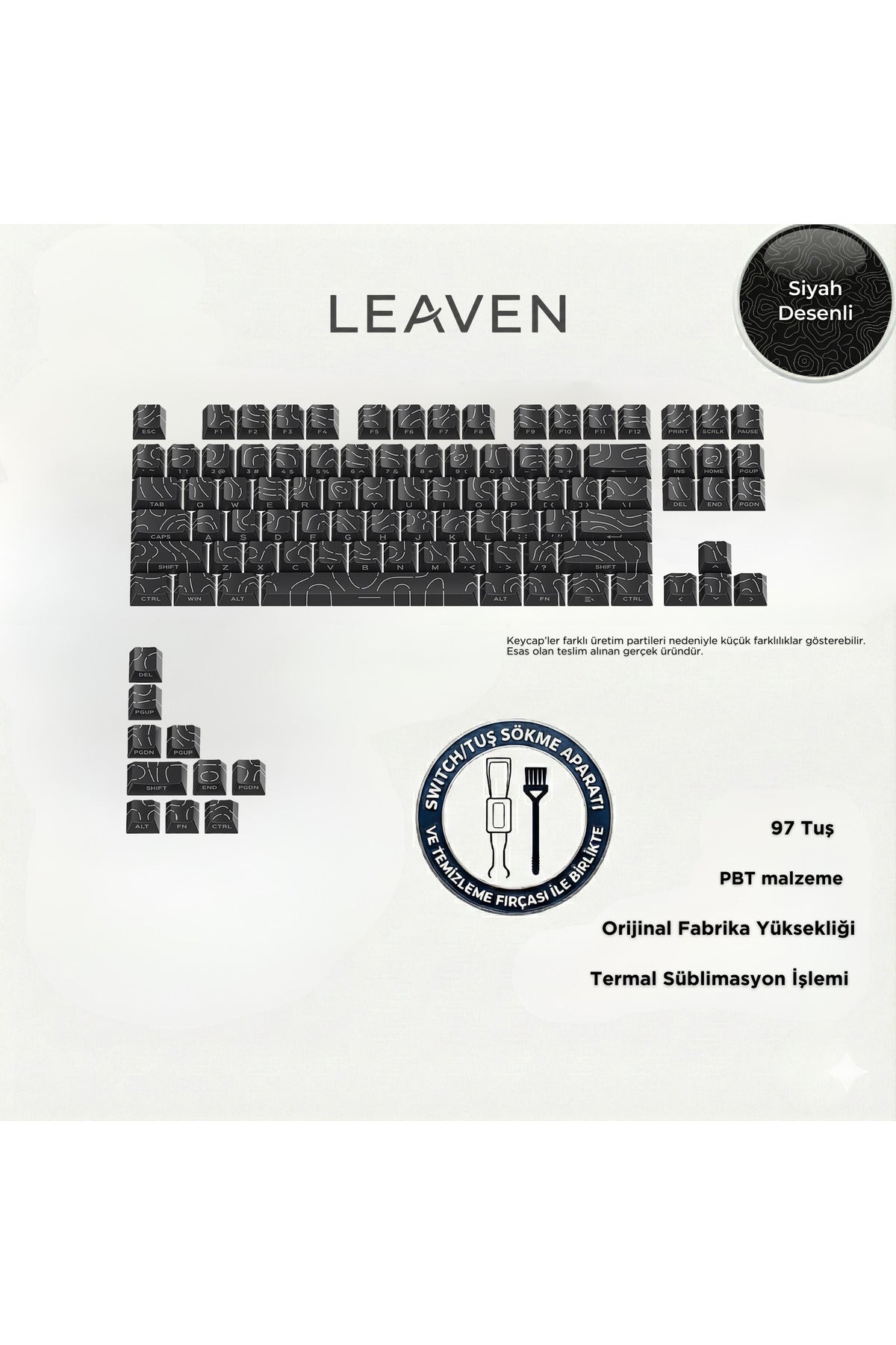 MEKANİK KLAVYE TUŞ TAKIMI-PBT ÇİFT BASKI KEYCAP SETİ- ÇİZGİ DESENLİ 97 TUŞLU -KIRMIZI TUŞ TAKIMI - Desenli Sİyah (DesenliSiy…