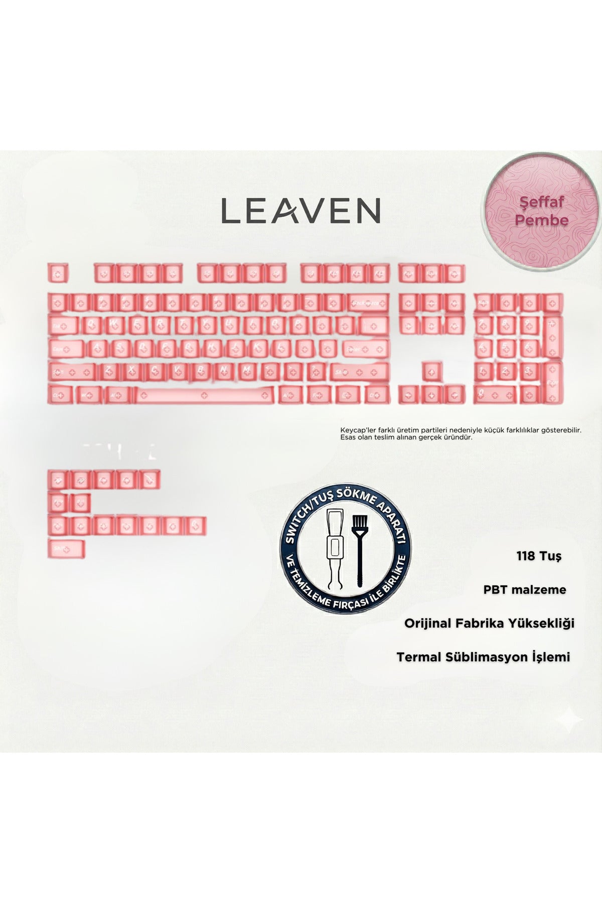 MEKANİK KLAVYE KEYCAP - RGB 118 TUŞLU ŞEFFAF TUŞ TAKIMI - Şeffaf Pembe ürün görseli 1
