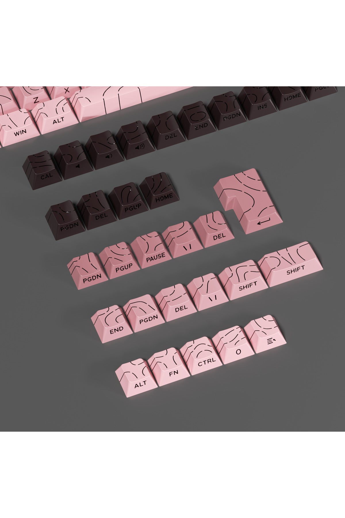 MEKANİK KLAVYE TUŞ TAKIMI -PBT ÇİFT BASKI KEYCAP SETİ- ÇİZGİ DESENLİ 137 TUŞLU -PEMBE BEYAZ GRADYEN TUŞ TAKIMI - Pembe - Siy…