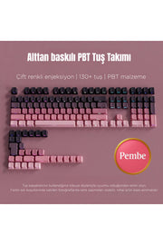 Mekanik Klavye Keycaps Seti- 130 Tuş PBT Çift Baskılı-Alttan Baskılı Gradyen Renkli - Pembe ürün görseli 1