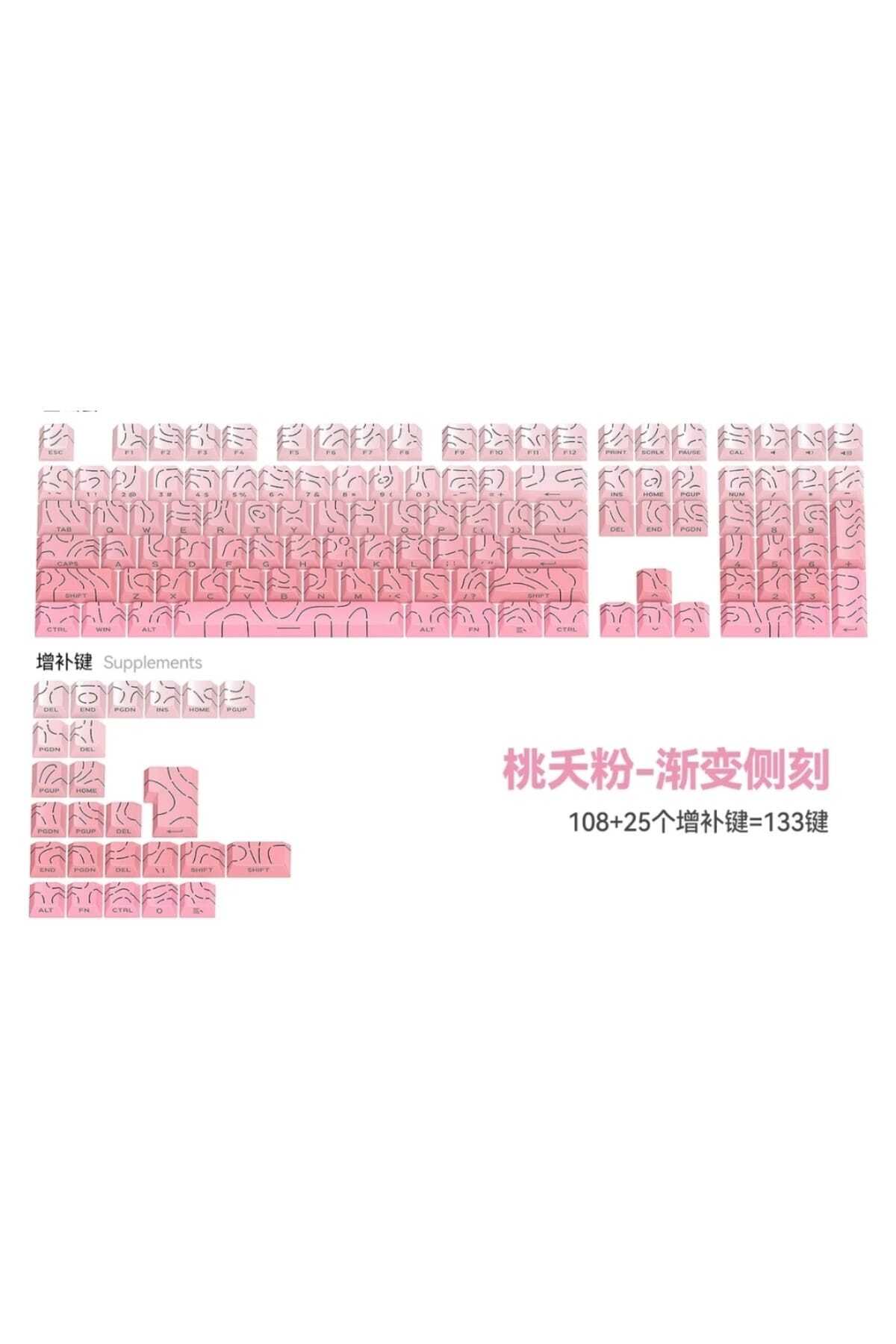 MEKANİK KLAVYE TUŞ TAKIMI -PBT ÇİFT BASKI KEYCAP SETİ- ÇİZGİ DESENLİ 137 TUŞLU -PEMBE BEYAZ GRADYEN TUŞ TAKIMI - Pembe ürün…