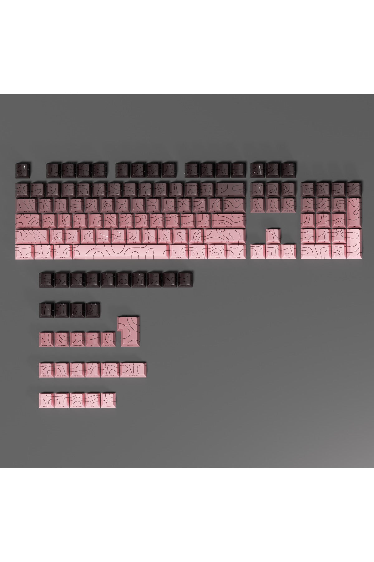 MEKANİK KLAVYE TUŞ TAKIMI -PBT ÇİFT BASKI KEYCAP SETİ- ÇİZGİ DESENLİ 137 TUŞLU -PEMBE BEYAZ GRADYEN TUŞ TAKIMI - Pembe - Siy…