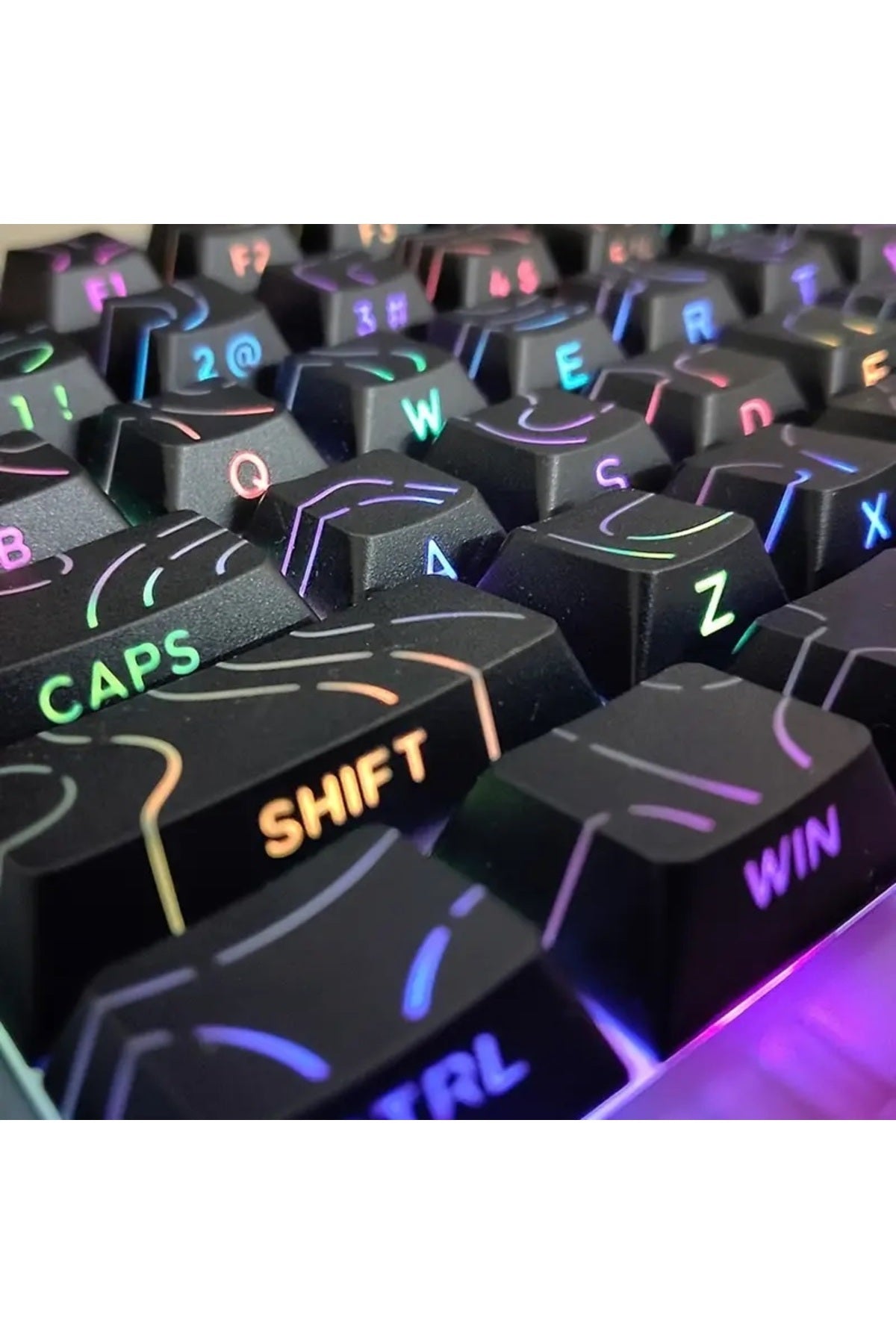 Mekanik Klavye Keycaps Seti- 130 Tuş PBT Çift Baskılı-Alttan Baskılı Gradyen Renkli - Çizgili Siyah ürün görseli 2