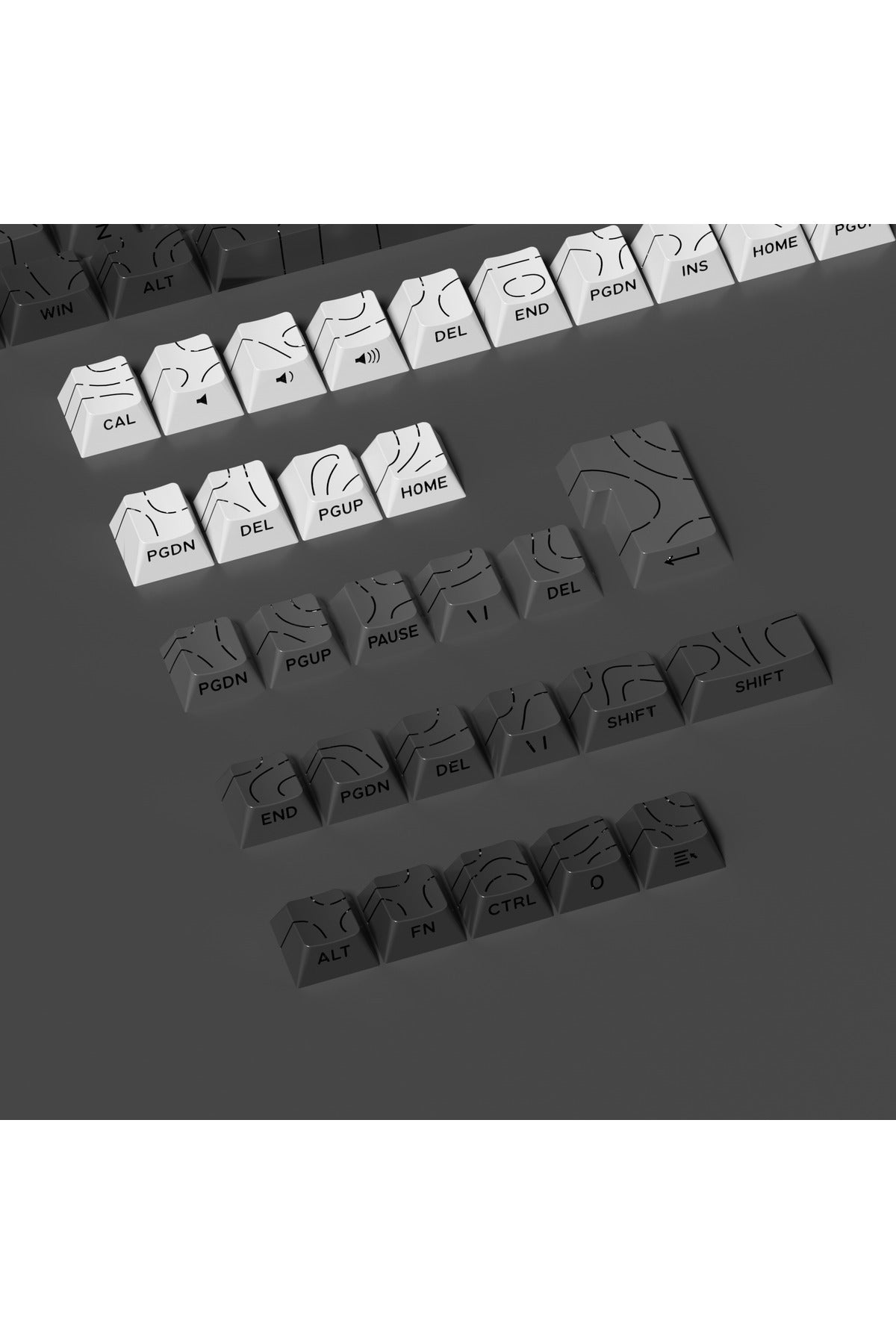 MEKANİK KLAVYE TUŞ TAKIMI -PBT ÇİFT BASKI KEYCAP SETİ- ÇİZGİ DESENLİ 137 TUŞLU -PEMBE BEYAZ GRADYEN TUŞ TAKIMI - Siyah - Gri…